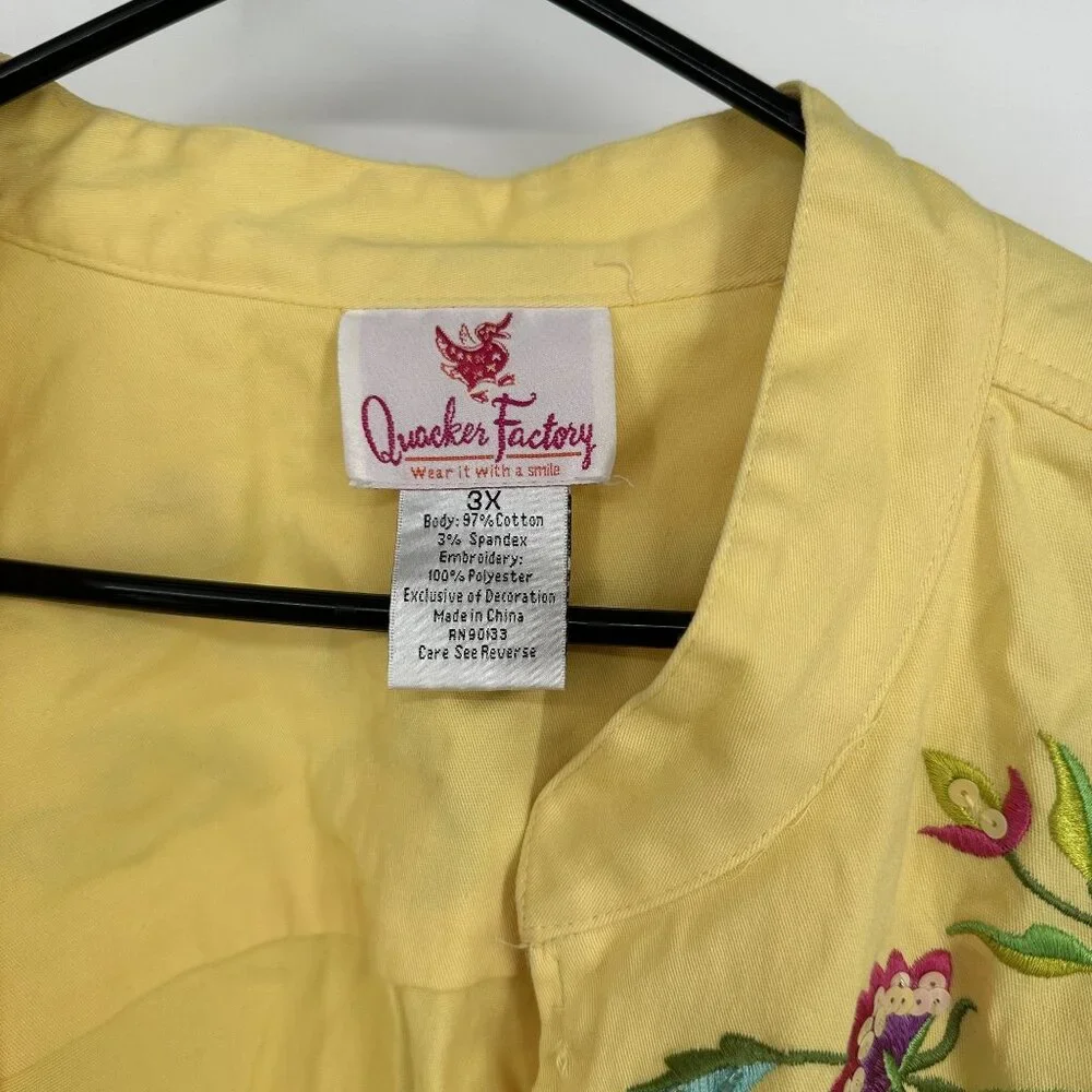 Quacker Factory Yellow Zip‎ Up Jacket Embroidered Butterfly Garden Size 3X